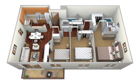 Floor plan for 3 beds, 2 baths, 1285 sqft