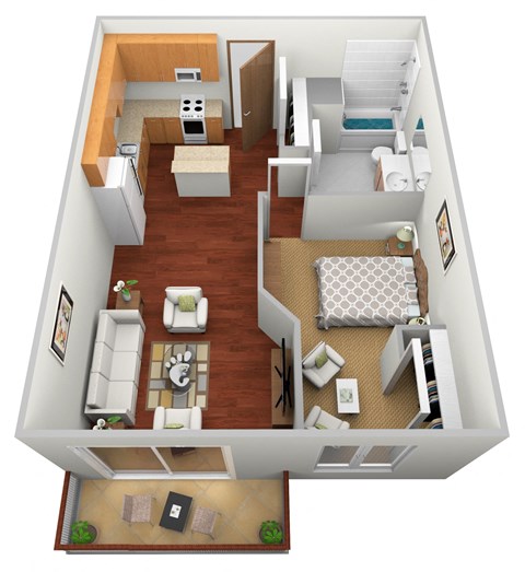 Floor plan for 1 bed, 1 bath, 650 sqft