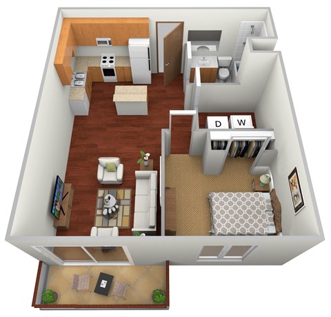 Floor plan for 1 bed, 1 bath, 650 sqft