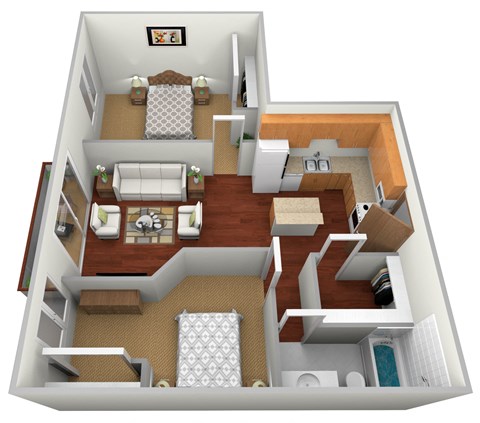 Floor plan for 2 beds, 1 bath, 800 sqft