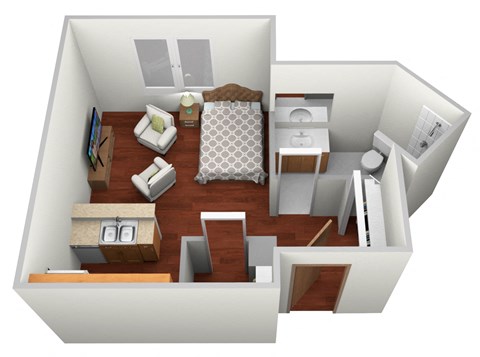 Floor plan for studio, 1 bath, 374 sqft