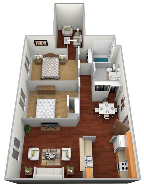 Floor plan for 2 beds, 1 bath, 820 sqft