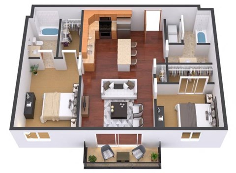 Floor plan for 2 beds, 2 baths, 989 sqft