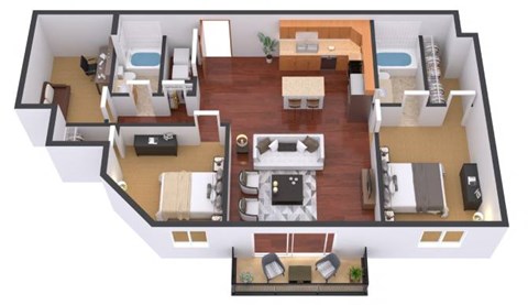 Floor plan for 2 beds, 2 baths, 1320 sqft