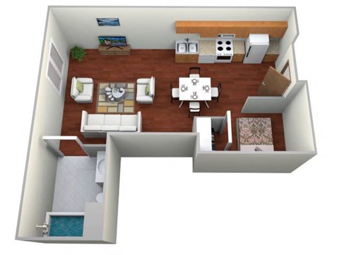 Floor plan for studio, 1 bath, 651 sqft