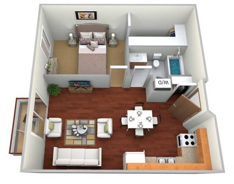 Floor plan for 1 bed, 1 bath, 770 sqft