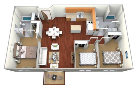 Floor plan for 3 beds, 2 baths, 1283 sqft