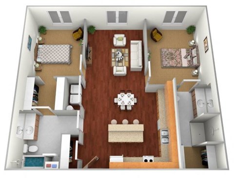 Floor plan for 2 beds, 2 baths, 1094 sqft