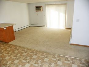Detroit Lakes apartment for rent - A room with a checkered floor and a window with curtains.