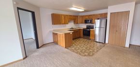 Detroit Lakes apartment for rent - A kitchen with a refrigerator, oven, and sink.