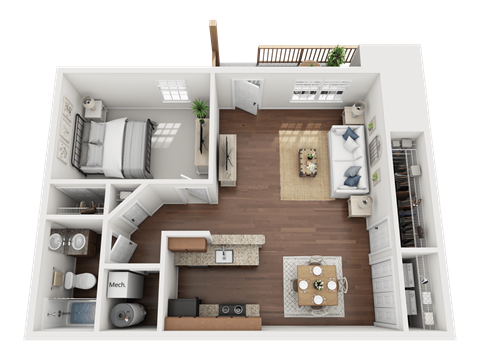 Floor plan for 1 bed, 1 bath, 790 sqft