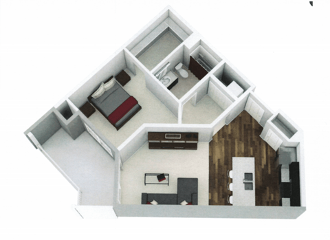 Floor plan for 1 bed, 1 bath, 706 sqft
