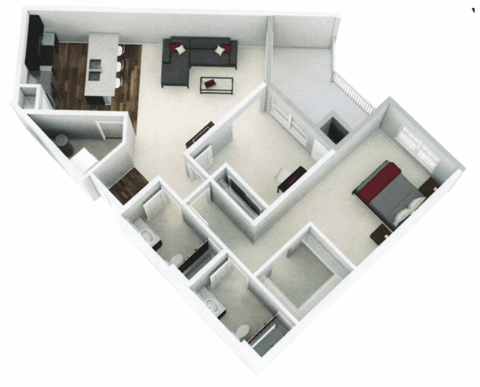 Floor plan for 2 beds, 2 baths, 961 sqft