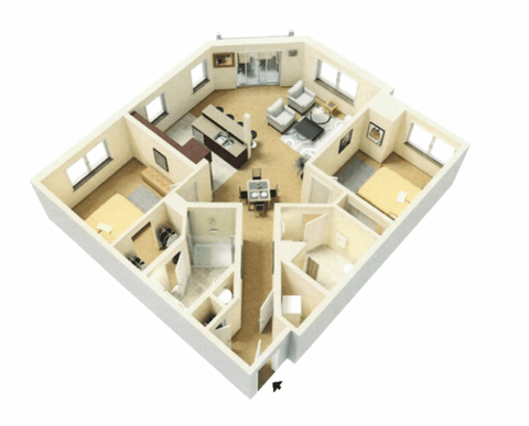Floor plan for 2 beds, 2 baths, 1060 sqft