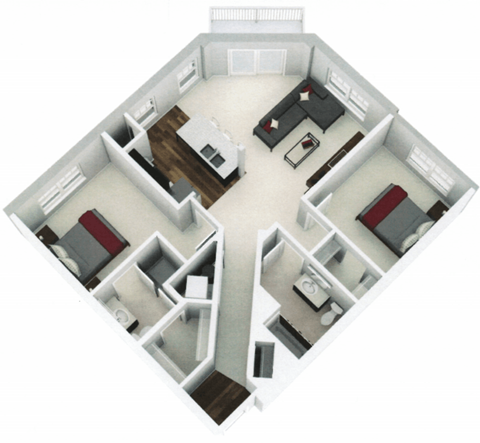 Floor plan for 2 beds, 2 baths, 1060 sqft