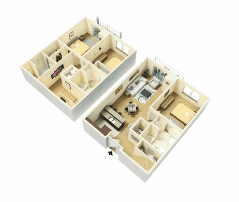 Floor plan for 3 beds, 3 baths, 1423 sqft