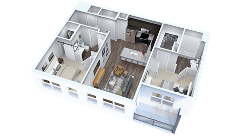 Floor plan for 2 beds, 2 baths, 1055 sqft