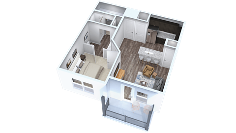 Floor plan for 1 bed, 1 bath, 681 sqft