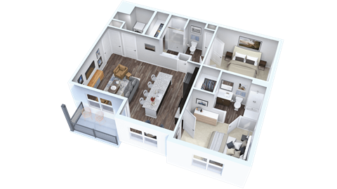 Floor plan for 2 beds, 2 baths, 1149 sqft