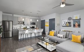 Newberry apartment for rent - A modern kitchen with a dining area and a living room.
