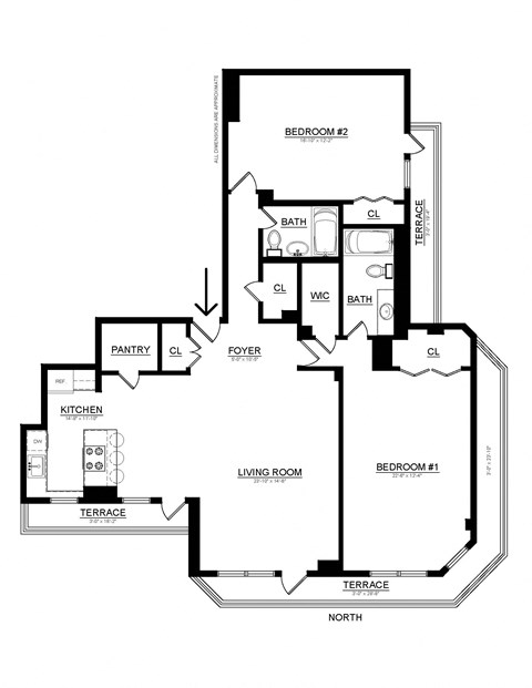 Floor plan for 2 beds, 2 baths