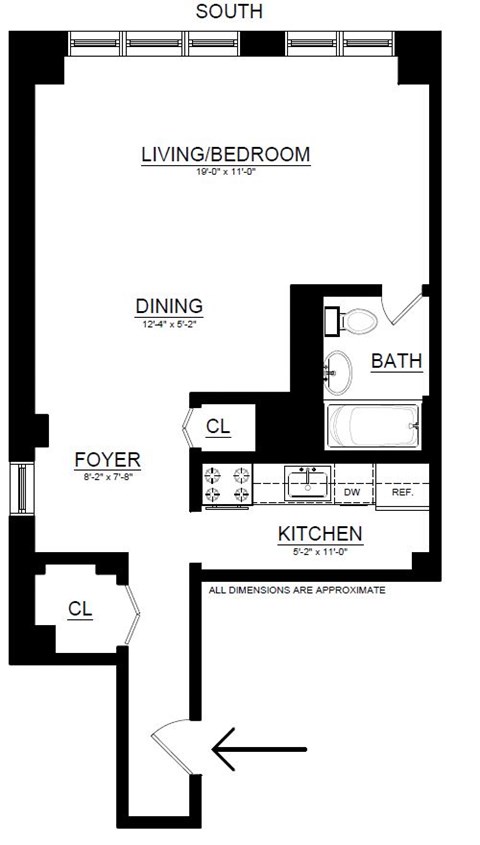 Floor plan for studio, 1 bath