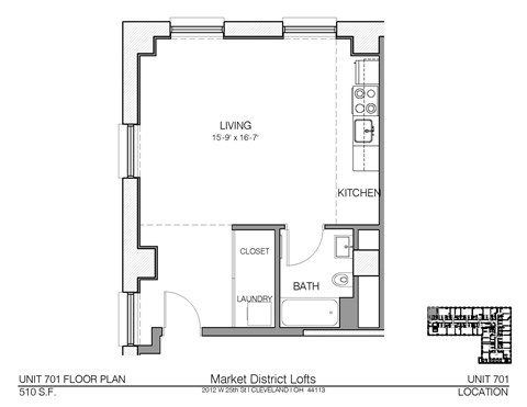 Floor plan for studio, 1 bath, 510 sqft