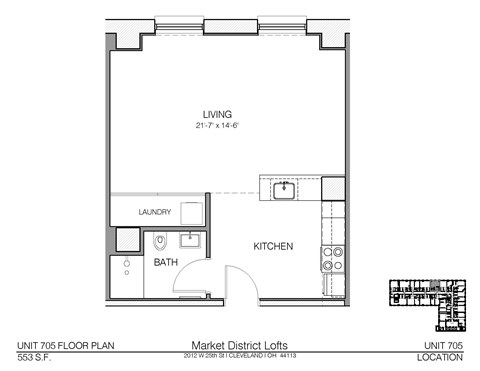 Floor plan for studio, 1 bath, 553 sqft