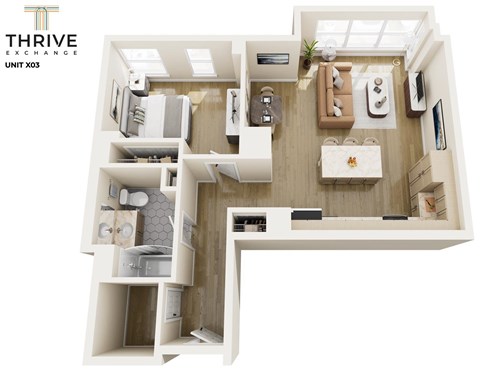 Floor plan for 1 bed, 1 bath