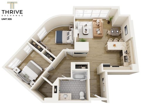 Floor plan for 2 beds, 1 bath
