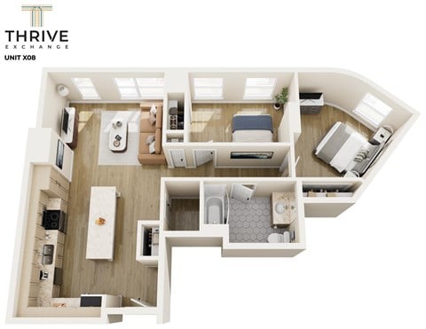 Floor plan for 2 beds, 1 bath