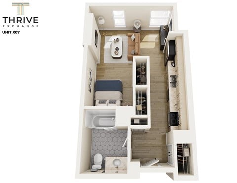 Floor plan for studio, 1 bath