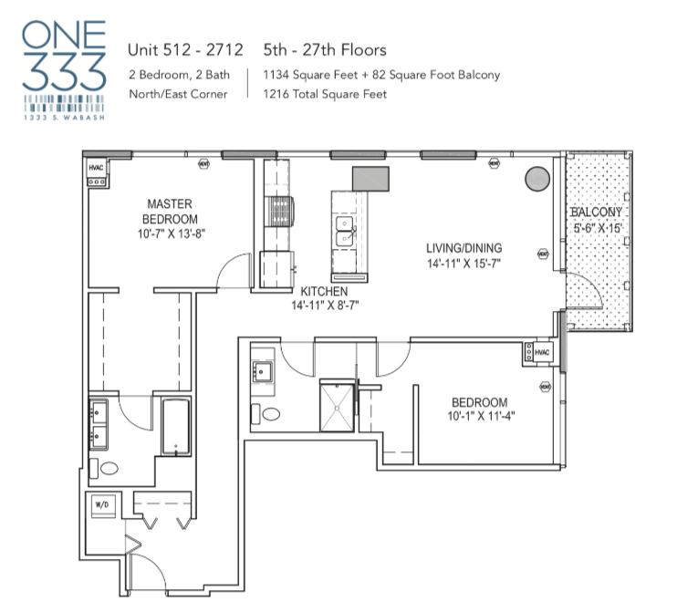 Floor plan for 2 beds, 2 baths, 1134 sqft
