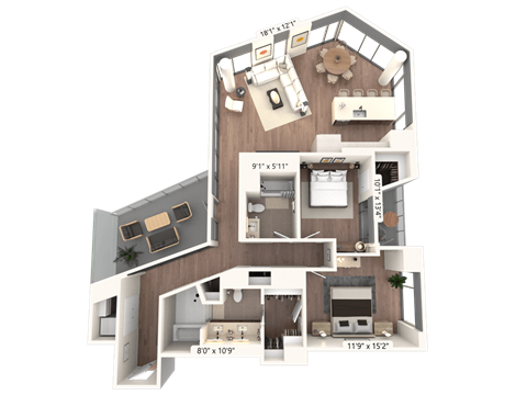 Floor plan for 2 beds, 2 baths, 1459 sqft