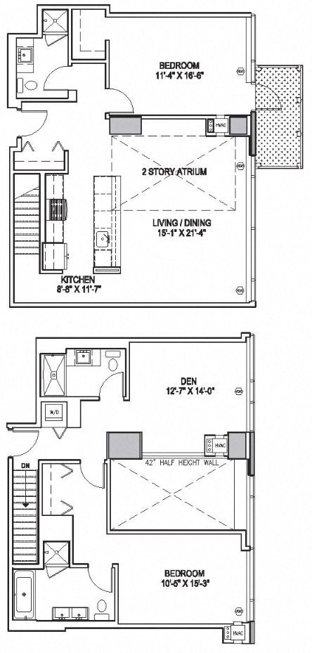 Floor plan for 2 beds, 3 baths, 1715 sqft