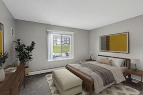 Eagan apartment for rent - Furnished bedroom with wooden furniture and area rug at Cedarvale Highlands Apartments, Eagan, 55122