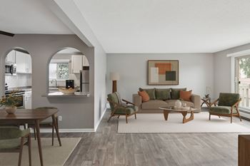 Open concept living room with modern furniture