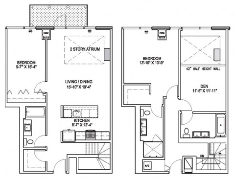 Floor plan for 2 beds, 3 baths, 1697 sqft