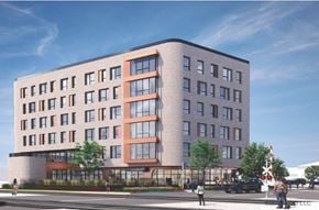 Chicago apartment for rent - Exterior view of building at Thrive Exchange, Chicago, IL, 60617