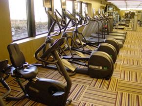Chicago condo for rent - A row of stationary bikes are lined up in a gym.