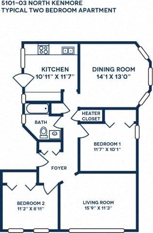 Floor plan for 2 beds, 1 bath, 1200 sqft