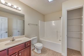 Jonesborough apartment for rent - A bathroom with a sink, toilet, and bathtub.