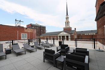Rooftop patio with flat screen tv, and fireplace