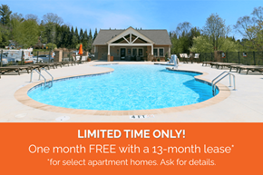 Hendersonville townhouse for rent - A pool with a sign offering a free month with a 13-month lease for select apartment homes.