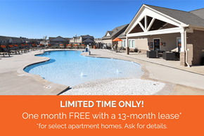 Lenoir City townhouse for rent - A pool area with a sign offering a free month with a 13-month lease for select apartment homes.