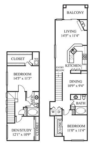 Floor plan for 3 beds, 2 baths, 1468 sqft