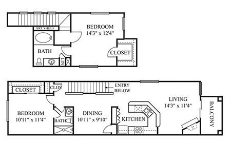Floor plan for 2 beds, 2 baths, 1190 sqft