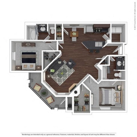 Floor plan for 2 beds, 2 baths, 1240 sqft