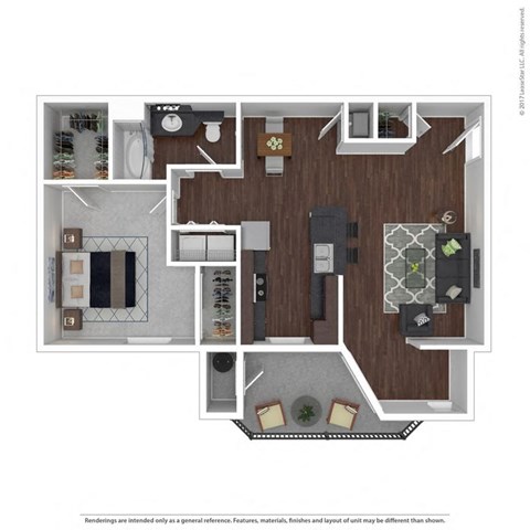 Floor plan for 1 bed, 1 bath, 790 sqft