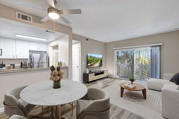 Napa apartment for rent - A modern living room with a dining table and chairs.